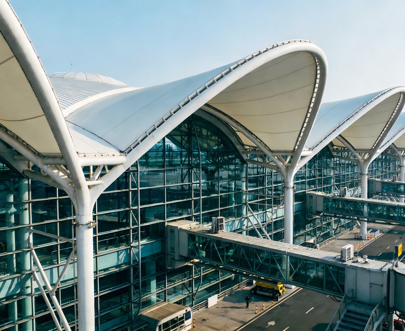 Terminal d'a&eacute;roport &agrave; structure m&eacute;tallique de grande port&eacute;e