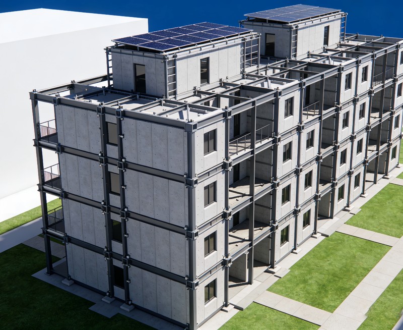 Appartement modulaire pr&eacute;fabriqu&eacute; &agrave; structure m&eacute;tallique